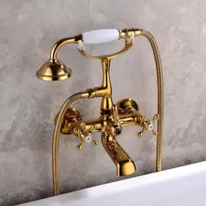 Bateria wannowa ścienna z prysznicem złota bateria wannowa telefoniczna retro antyczny design WTF05262