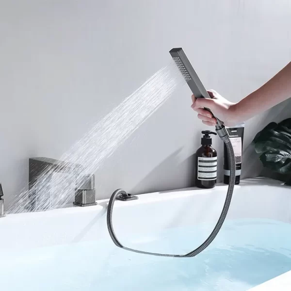 Bateria wannowa stojąca 4 otworowa szara i czarna wysokiej jakości bateria wannowa kwadratowy kształt DTF2403051