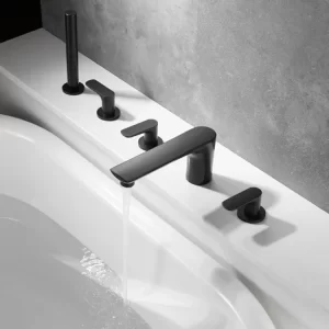 Bateria wannowa stojąca 5 otworowa czarna z 3 uchwytami i dwufunkcyjną prysznic ręczny nowoczesny design DTF08282 2