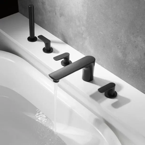 Bateria wannowa stojąca 5 otworowa czarna z 3 uchwytami i dwufunkcyjną prysznic ręczny nowoczesny design DTF08282 2