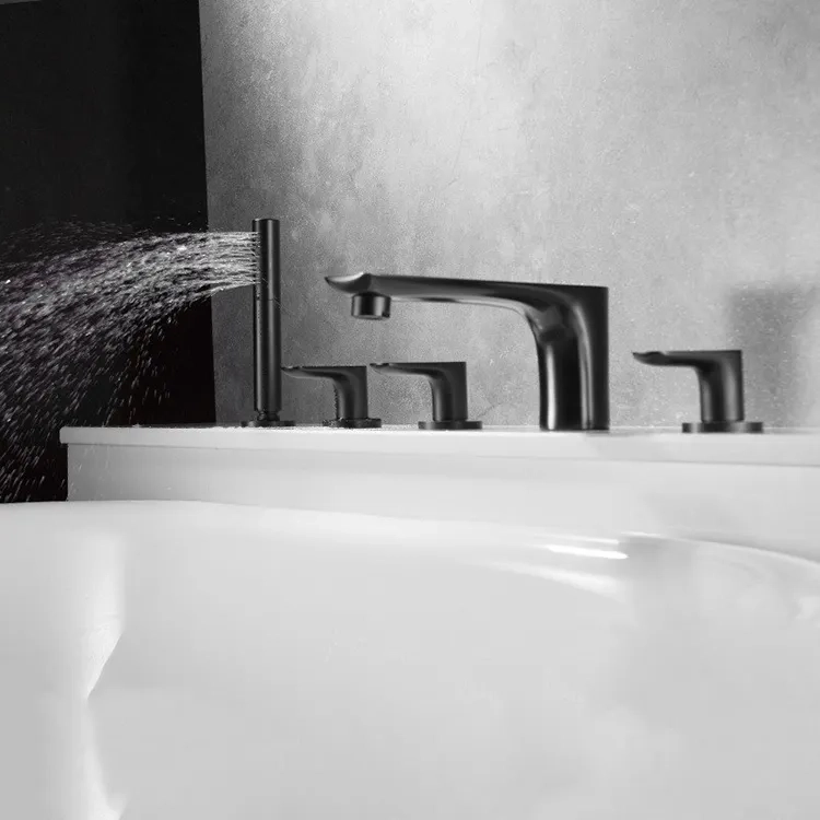 Bateria wannowa stojąca 5 otworowa czarna z 3 uchwytami i dwufunkcyjną prysznic ręczny nowoczesny design DTF08282 5