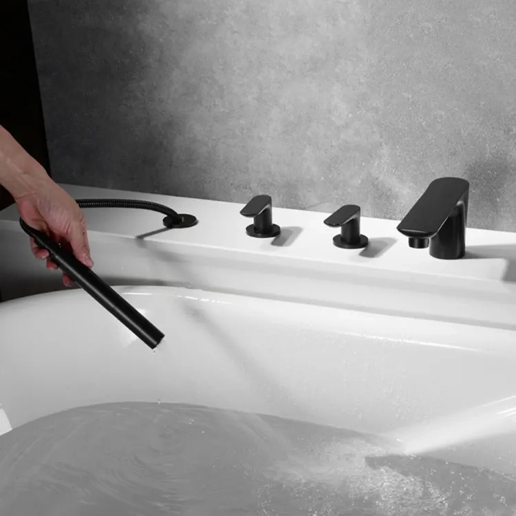 Bateria wannowa stojąca 5 otworowa czarna z 3 uchwytami i dwufunkcyjną prysznic ręczny nowoczesny design DTF08282