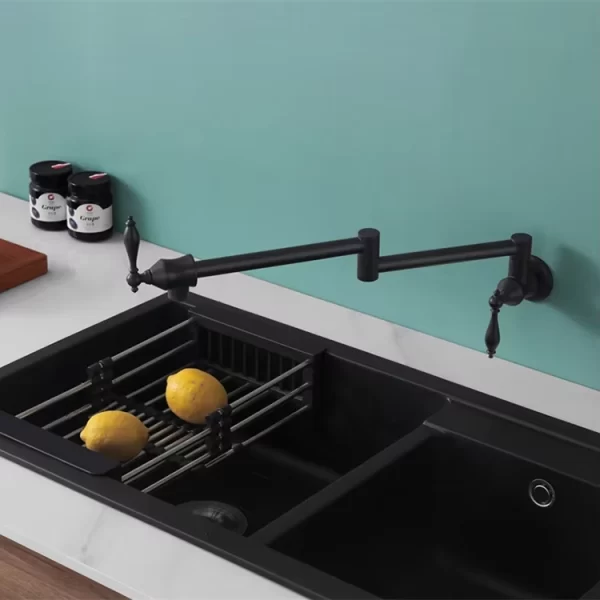 Mosiężna bateria kuchenna składana, ścienny kran kuchenny jeden otwór retro antyczny design styl vintage KF2412301