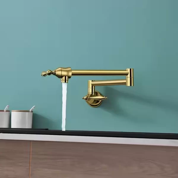 Mosiężna bateria kuchenna składana, ścienny kran kuchenny jeden otwór retro antyczny design styl vintage KF2412301