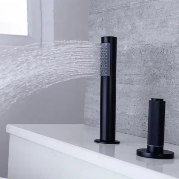 Czarna bateria wannowa stojąca 5 otworowa z wylewką kształcie 7 klasyczny design bateria wannowa mosiężna DTF06092 2