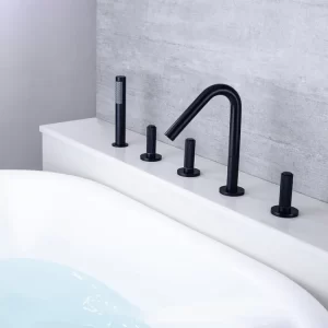 Czarna bateria wannowa stojąca 5 otworowa z wylewką kształcie 7 klasyczny design bateria wannowa mosiężna DTF06092 6