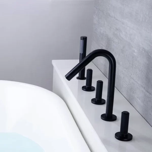 Czarna bateria wannowa stojąca 5 otworowa z wylewką kształcie 7 klasyczny design bateria wannowa mosiężna DTF06092