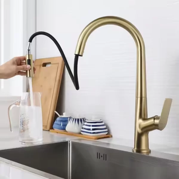 Biała bateria stojąca kuchenna okrągła bateria zlewu kuchennego z wysuwanym wylewem smukły design KF10121