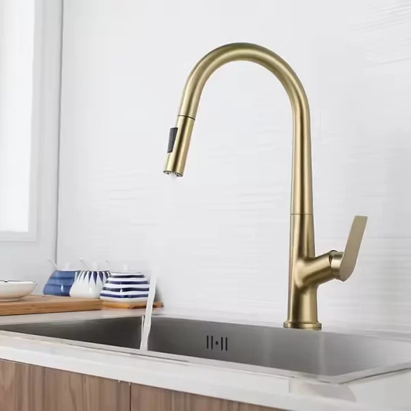 Biała bateria stojąca kuchenna okrągła bateria zlewu kuchennego z wysuwanym wylewem smukły design KF10121