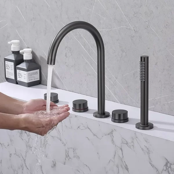 Szara bateria wannowa stojąca 5 otworowa z 3 pokrętłami okrągły zawór mosiężny materiał klasyczny nowoczesny design DTF2504121 3