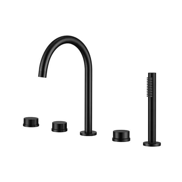 Szara bateria wannowa stojąca 5 otworowa z 3 pokrętłami okrągły zawór mosiężny materiał klasyczny nowoczesny design czarny DTF2504121 2